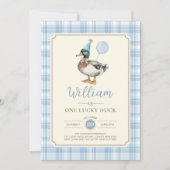 Retro Blue One Lucky Duck Balloon 1e verjaardag Kaart (Voorkant)