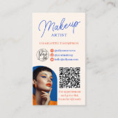 Retro Blue Orange Makeup Artist 2 Photos Qr Code Visitekaartje (Voorkant)