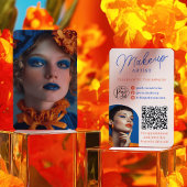 Retro Blue Orange Makeup Artist 2 Photos Qr Code Visitekaartje
