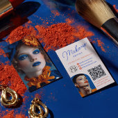 Retro Blue Orange Makeup Artist 2 Photos Qr Code Visitekaartje