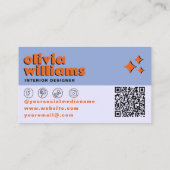 Retro Blue Orange QR Code Groovy Checkered Unique Visitekaartje (Achterkant)