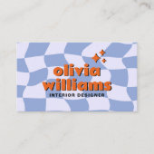Retro Blue Orange QR Code Groovy Checkered Unique Visitekaartje (Voorkant)