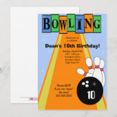 Retro Blue & Oranje Birthday Bowling Party nodigt  Kaart (Voorkant / Achterkant)