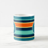 Retro Blue Oranje Custom Color Striped Monogram Koffiemok (Center)