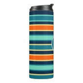 Retro Blue Oranje Custom Color Striped Monogram Thermosbeker (Gedraaid links)