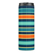 Retro Blue Oranje Custom Color Striped Monogram Thermosbeker (Achterkant)