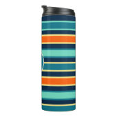 Retro Blue Oranje Custom Color Striped Monogram Thermosbeker (Geroteerd rechts)