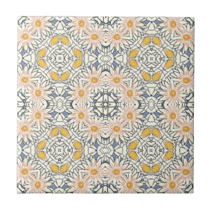 Retro Blue Oranje Yellow Daisy Graphic Patroon Tegeltje