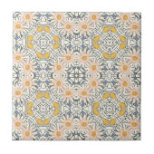 Retro Blue Oranje Yellow Daisy Graphic Pattern Tegeltje (Voorkant)