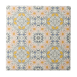 Retro Blue Oranje Yellow Daisy Graphic Pattern Tegeltje