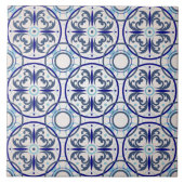 Retro Blue Ornament Pattern Floor Ceramic Tile Tegeltje (Voorkant)