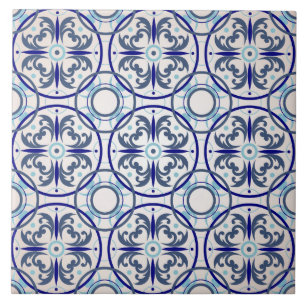 Retro Blue Ornament Pattern Floor Ceramic Tile Tegeltje