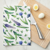 Retro Blue Paars Green Waterverf Floral Theedoek (Quarter Fold)