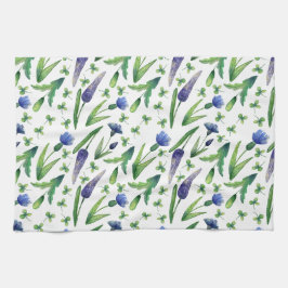 Retro Blue Paars Green Waterverf Floral Theedoek