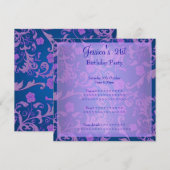 Retro Blue Paars Metallic Floral 21st Birthday 1 Kaart (Voorkant / Achterkant)