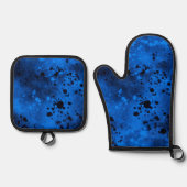 Retro Blue Paint Splatter Ovenwant & Pannenlap Set (Voorkant)
