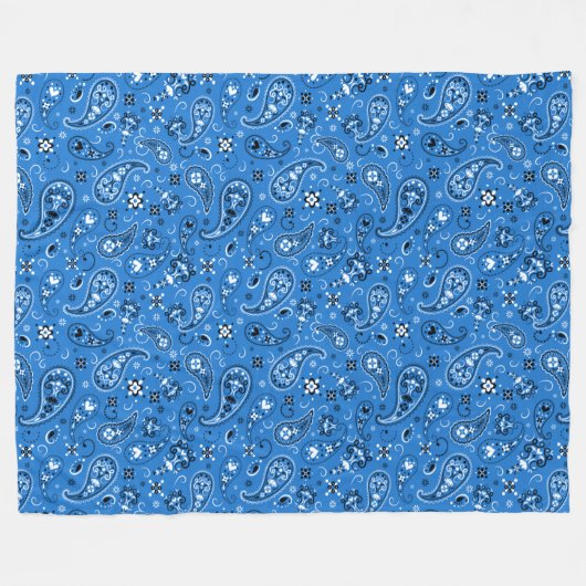 Retro Blue Paisley Bandana Pattern Fleece Deken (Voorkant (Horizontaal))