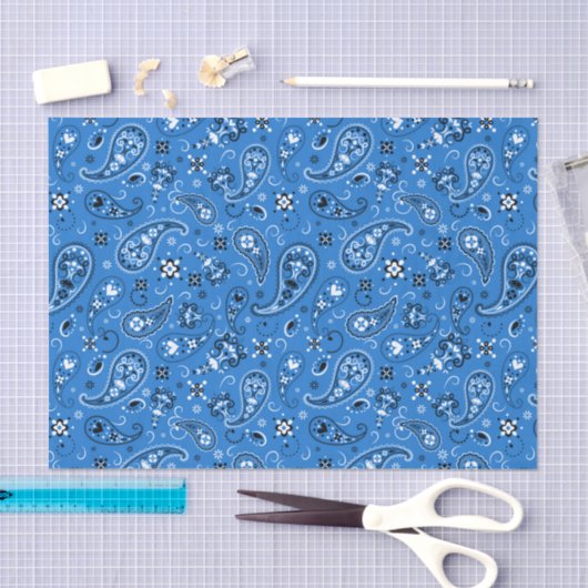 Retro Blue Paisley Bandana Pattern Tissuepapier (Craft)