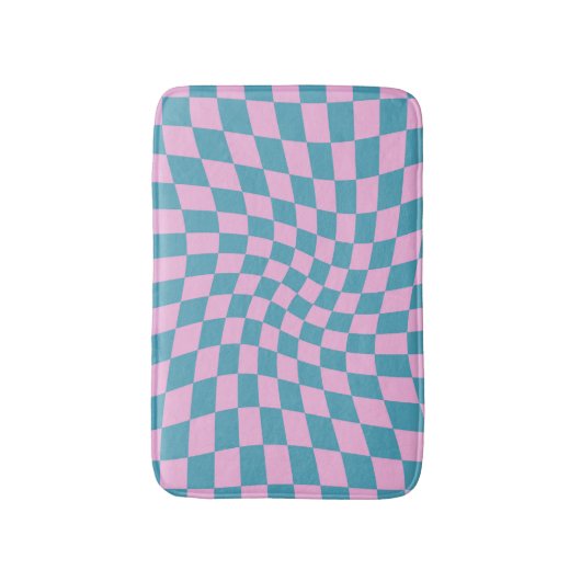 Retro Blue Pink Afgevuurde Checkerboard gecontrole Badmat (Voorkant Verticaal)