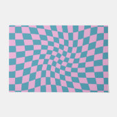 Retro Blue Pink Afgevuurde Checkerboard gecontrole Deurmat (Voorkant)