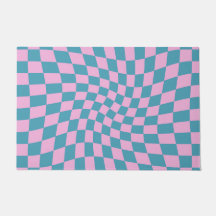 Retro Blue Pink Afgevuurde Checkerboard gecontrole