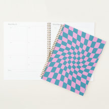 Retro Blue Pink Afgevuurde Checkerboard gecontrole