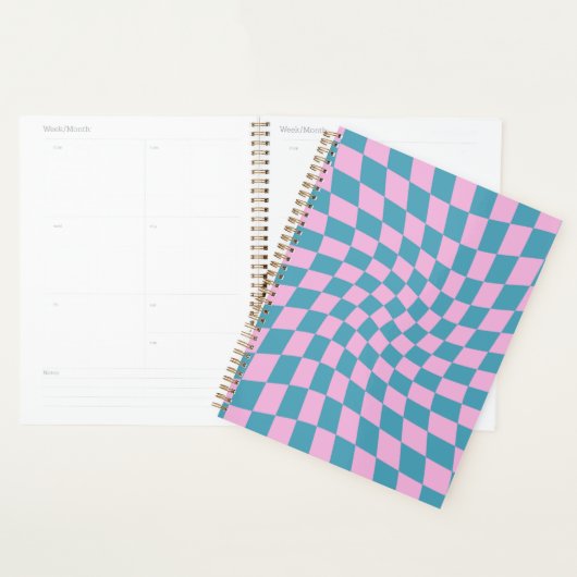 Retro Blue Pink Afgevuurde Checkerboard gecontrole Planner (Display)