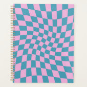 Retro Blue Pink Afgevuurde Checkerboard gecontrole Planner (Voorkant)