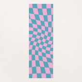 Retro Blue Pink Afgevuurde Checkerboard gecontrole Yogamat (Voorkant)