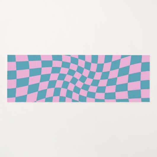 Retro Blue Pink Afgevuurde Checkerboard gecontrole Yogamat (Voorkant (horizontaal))