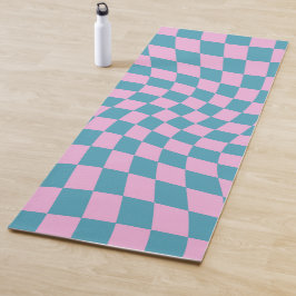 Retro Blue Pink Afgevuurde Checkerboard gecontrole Yogamat
