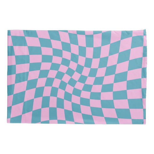 Retro Blue Pink Checkered Checkered Dorm Room Kussensloop (Achterkant)