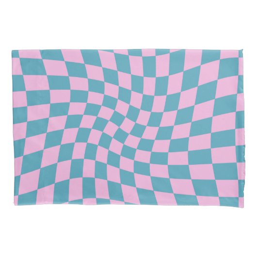 Retro Blue Pink Checkered Checkered Dorm Room Kussensloop (Voorkant)