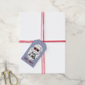 Retro Blue Pink Checkered Santa Claus Christmas  Cadeaulabel (Met Touw)