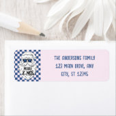 Retro Blue Pink Checkered Santa Claus Christmas Etiket (Insitu)