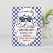 Retro Blue & Pink Checkered Santa Claus Christmas Kaart (Staand voorkant)