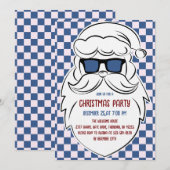 Retro Blue & Pink Checkered Santa Claus Christmas Kaart (Voorkant / Achterkant)