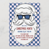 Retro Blue & Pink Checkered Santa Claus Christmas Kaart (Voorkant)