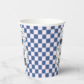 Retro Blue Pink Checkered Santa Claus Christmas Papieren Bekers (Rechts)