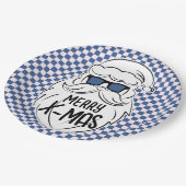 Retro Blue Pink Checkered Santa Claus Christmas Papieren Bordje (Gekanteld)