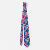 Retro Blue Pink Floral 60s patroon Stropdas (Achterkant)