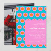 Retro Blue Pink Mod Flowers Gradution Party Foto Kaart (Voorkant / Achterkant)