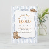 Retro Blue Plaid Cowboy First Rodeo 1st Birthday Kaart (Staand voorkant)