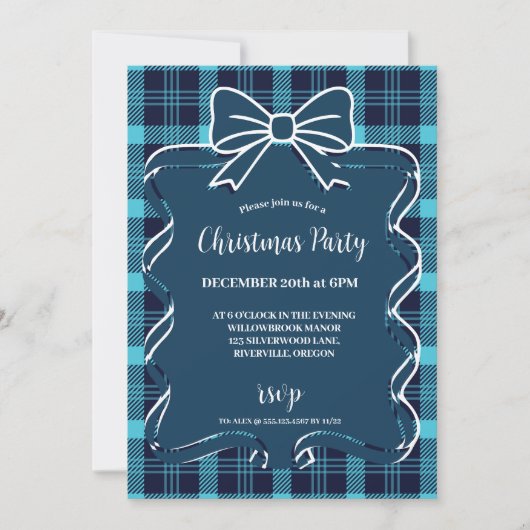 Retro Blue Plaid Whimsical Christmas  Kaart (Voorkant)