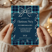 Retro Blue Plaid Whimsical Christmas  Kaart