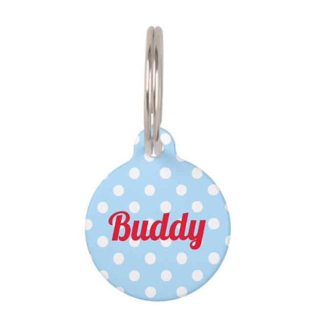 Retro Blue Polka Dog Pup Cat Kat Name Cute Huisdierpenning (Voorkant)