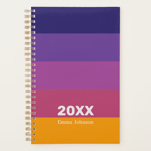 Retro Blue Purple Plum Orange Stripe 2026 Name Planner (Voorkant)