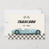 Retro Blue Race Auto Boy Verjaardagsfeest Bedankkaart (Voorkant)