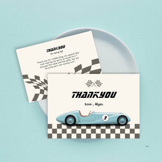 Retro Blue Race Auto Boy Verjaardagsfeest Bedankkaart