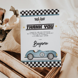 Retro Blue Race Auto Jongen Verjaardagsfeest Bedankkaart